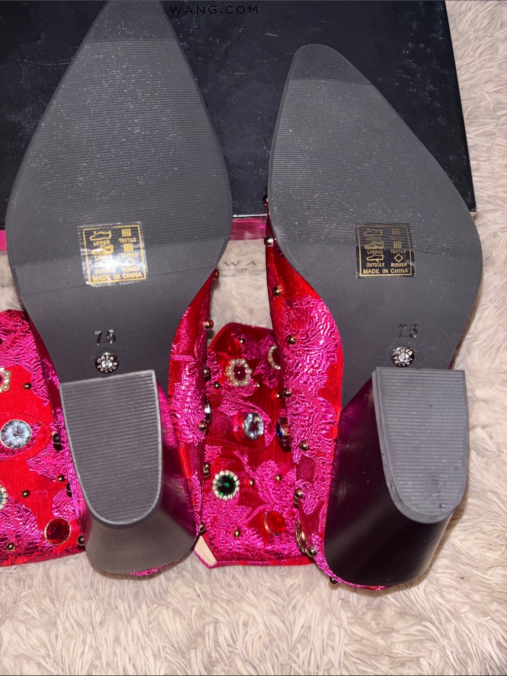 Azalea Wang Red Embellished Jewel Ankle Boots - Picture 6 of 7